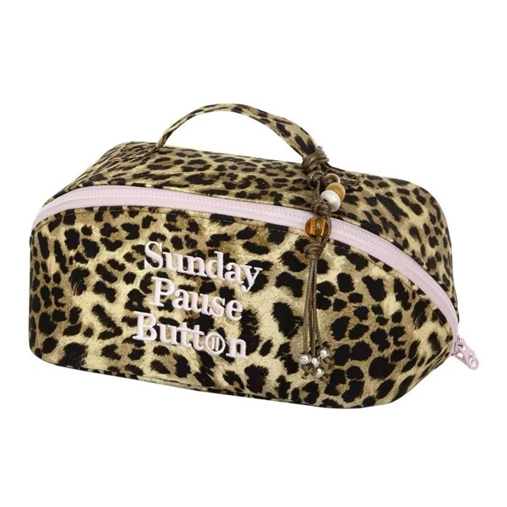 Sac fourre-tout léopard vintage tendance, grande capacité, avec fermeture éclair, pour rangement et 