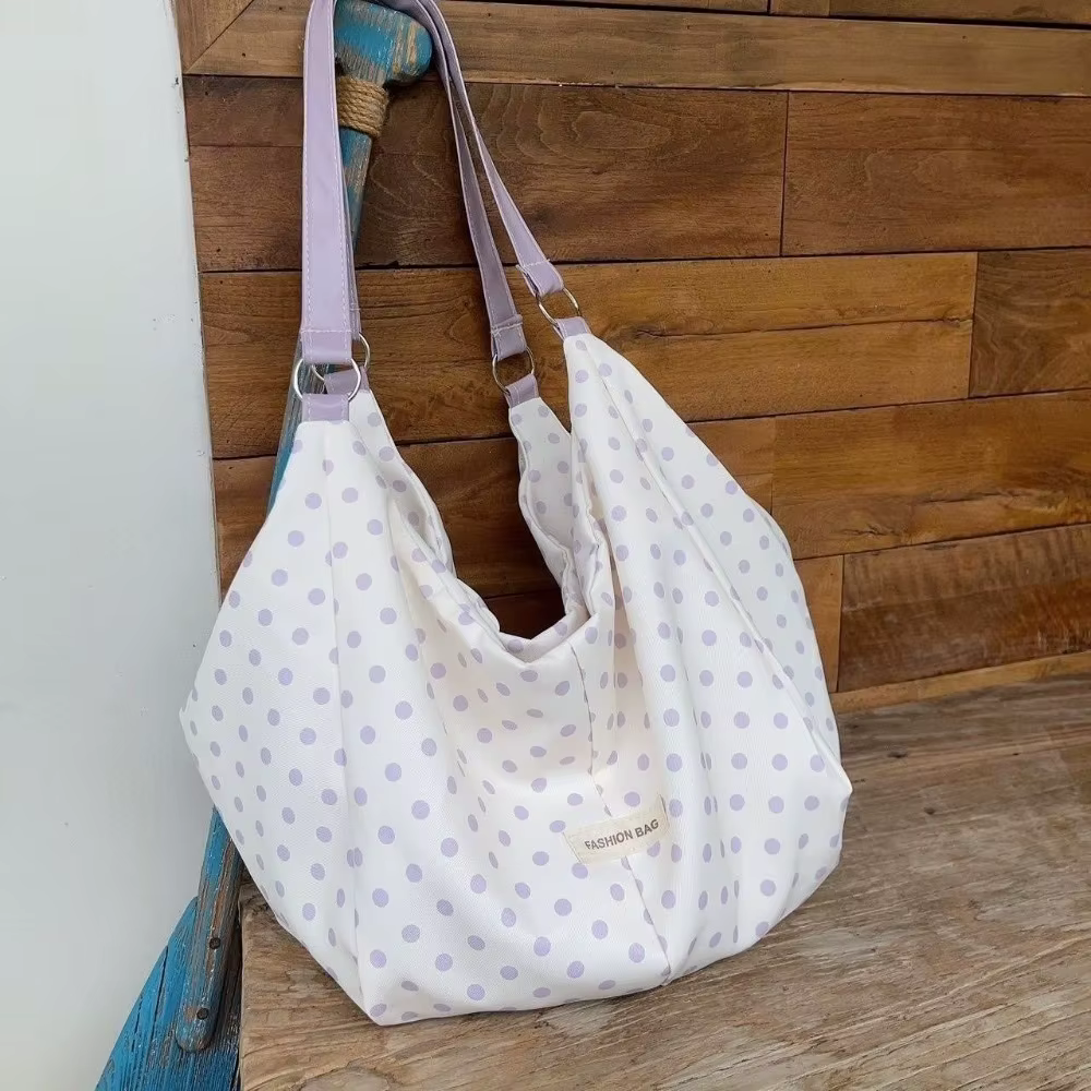 Sac fourre-tout léger à pois violets, sac à main polyvalent et élégant avec fermeture éclair, sac à 