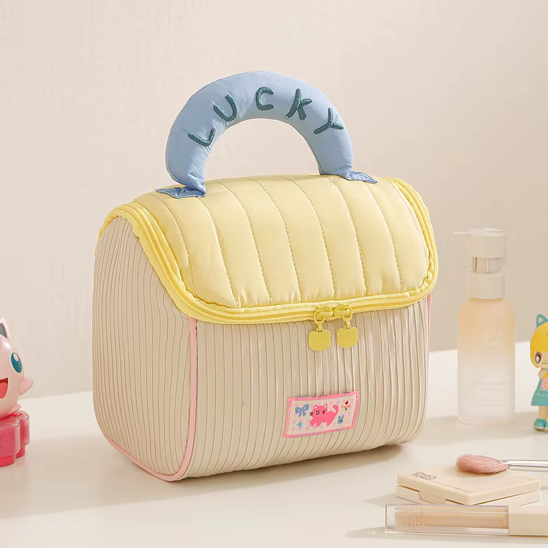 Trousse de Maquillage Portable Motif Maison de Dessin Animé, Grande Capacité, Sac de Toilette de Cab