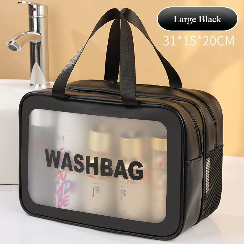 Trousse de Toilette Grande Capacité Imperméable en PU Givré Double Couche Séparation Humide/Sèche po