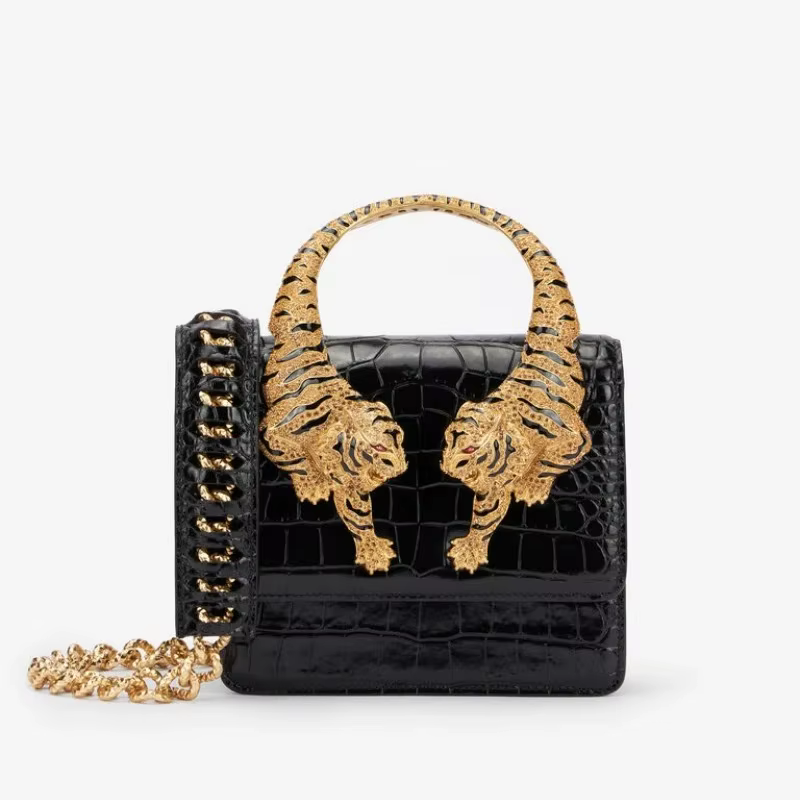 Sac à main Roar Croc en cuir véritable effet écaille de crocodile pour femme, motif tigre signature,