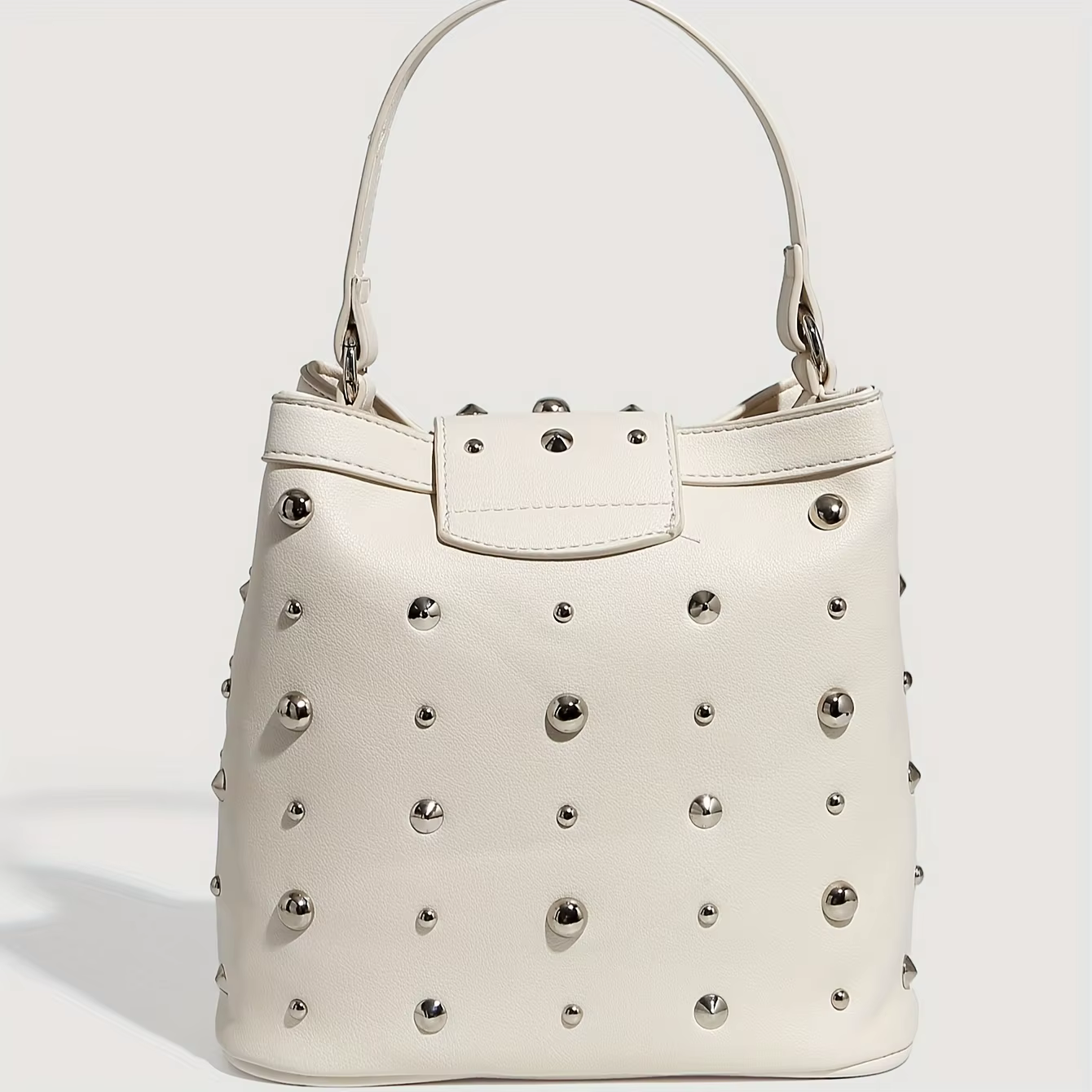 Sac à bandoulière simple en cuir blanc, sac à main riveté de grande capacité, sacs croisés diagonale
