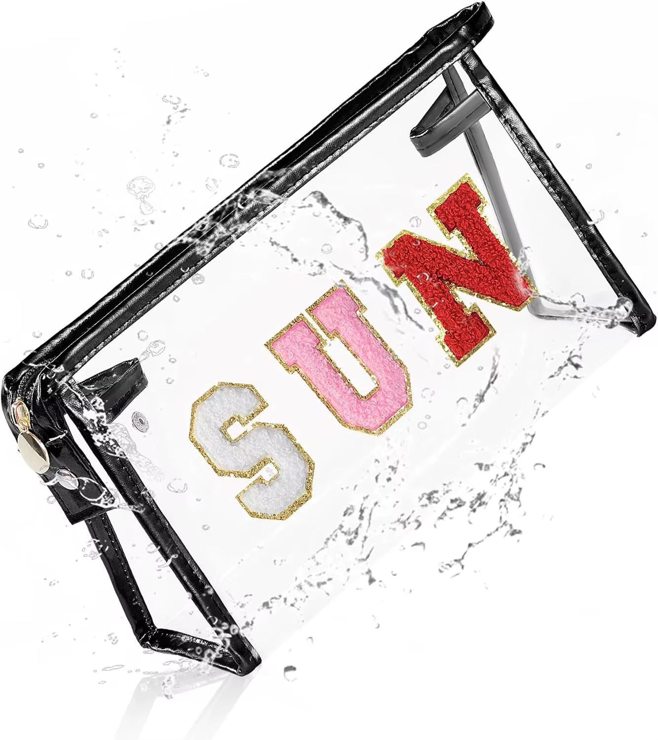 Trousse de maquillage avec lettres brodées, sac de rangement étanche en PVC transparent de grande ca