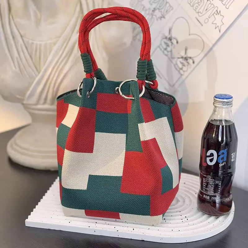 Sac fourre-tout tricoté coréen, grande capacité, sac à main Portable, sac de banlieue, mignon motif 