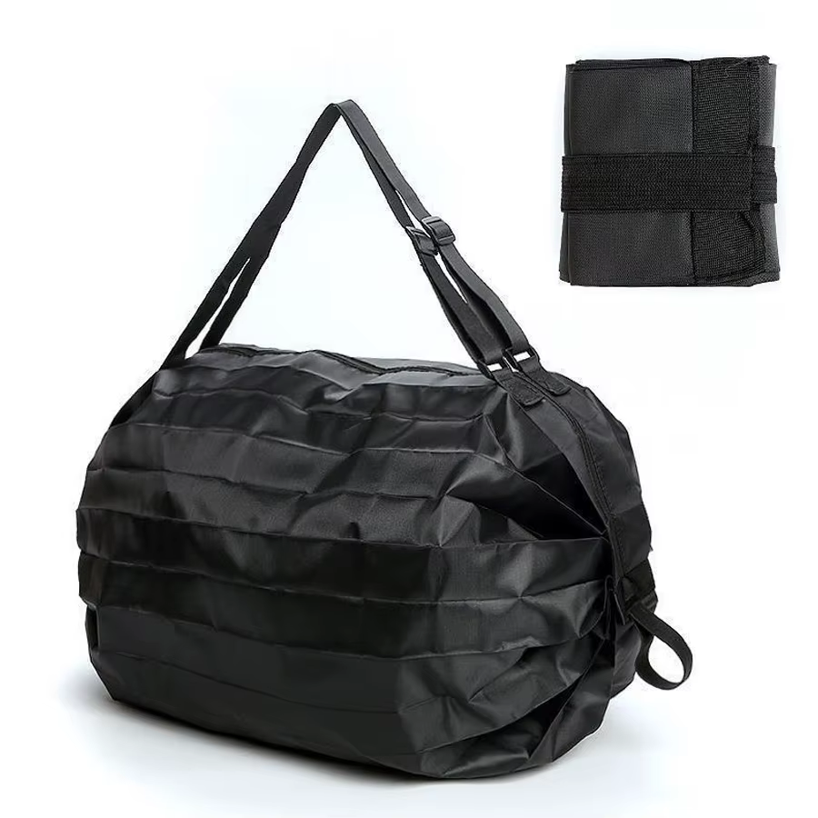 1 sac de courses portable noir à fermeture éclair de grande capacité, pliable et léger, parfait pour