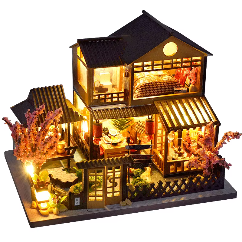 Mini maison de poupée en bois à faire soi-même avec kit d'éclairage et meubles, accessoires miniatur