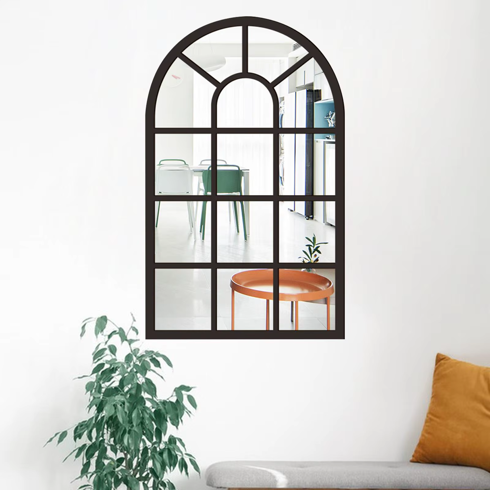 Miroir mural de fenêtre arquée en bois acrylique, miroir minimaliste en arc pour salle de bain, entr