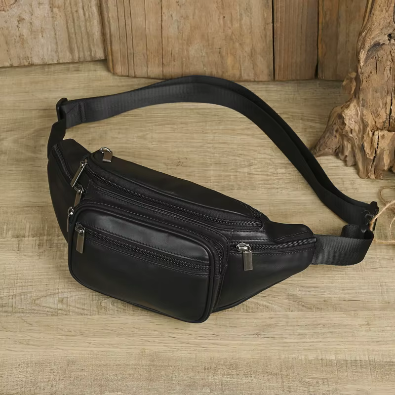 LD-Crazy Horse Skin Sac de taille en cuir avec couche Baotou pour homme Sac à bandoulière multifonct
