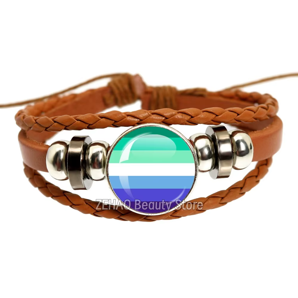 Bracelet drapeau de la fierté gay MLM, accessoire de bijouterie, bracelet en corde de cuir 18mm/20mm