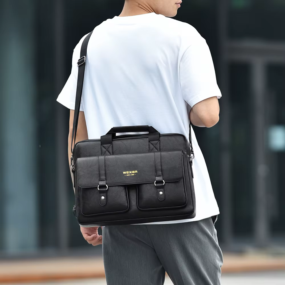 Porte-documents d'affaires pour hommes, grande capacité, sac pour ordinateur portable en cuir PU, fo