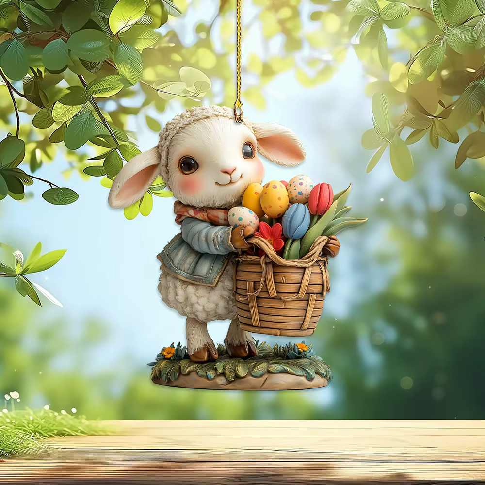 Porte-clés pendentif lapin de Pâques en acrylique, accessoires de rétroviseur de voiture, petit pend
