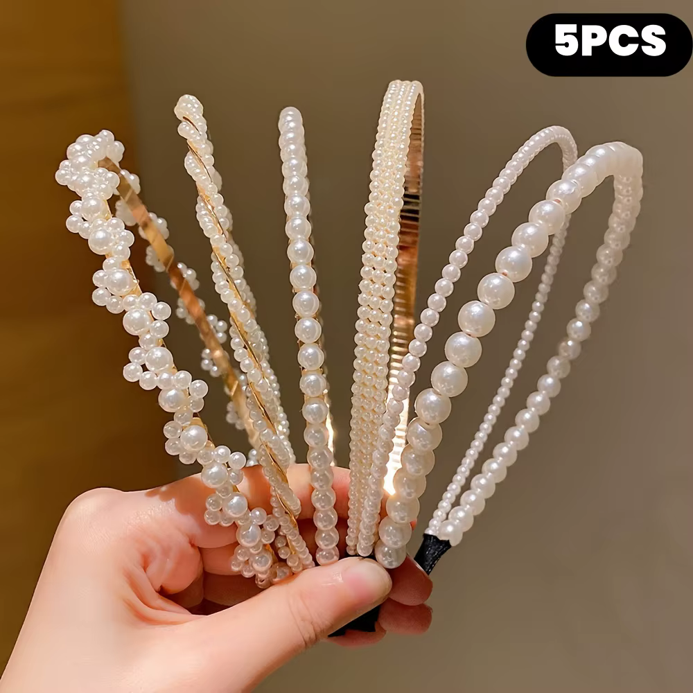5 pièces d'accessoires pour cheveux de princesse pour filles, bandeaux en perles d'imitation pour en