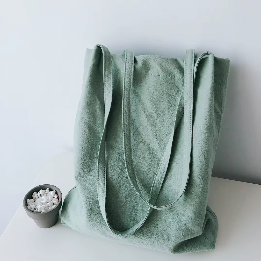 Sac fourre-tout à bandoulière simple en coton-lin lavé, sac en tissu simple et artistique, sac à dos