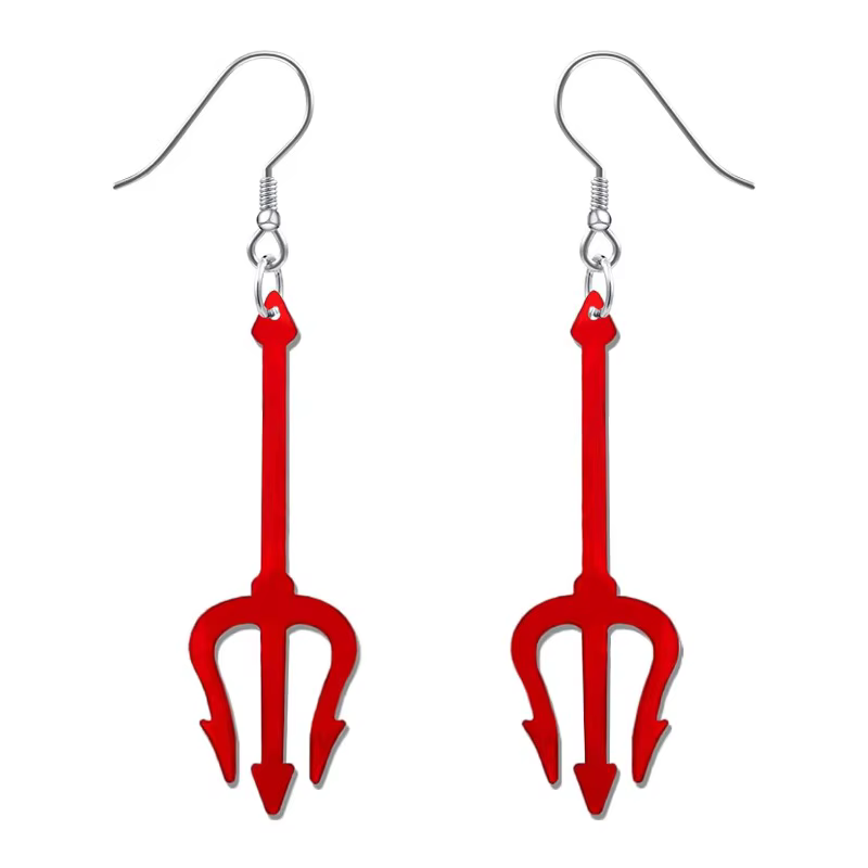 Boucles d'oreilles diable rouge, boucles d'oreilles d'halloween pendantes pour femmes avec fourche d