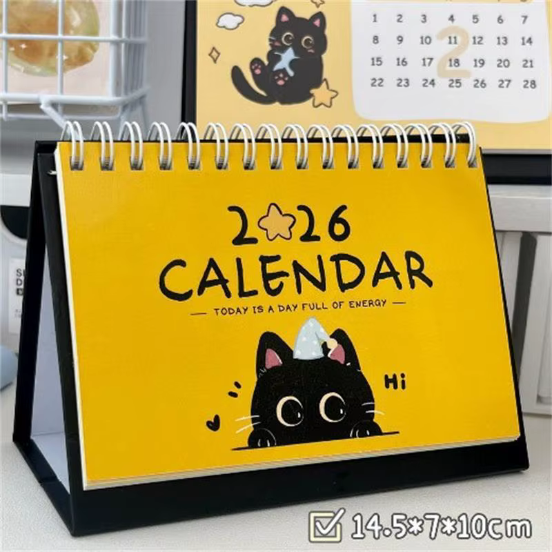 "Calendriers de table compacts de l'année 2026 avec illustration de chat adorable ; Calendriers de v