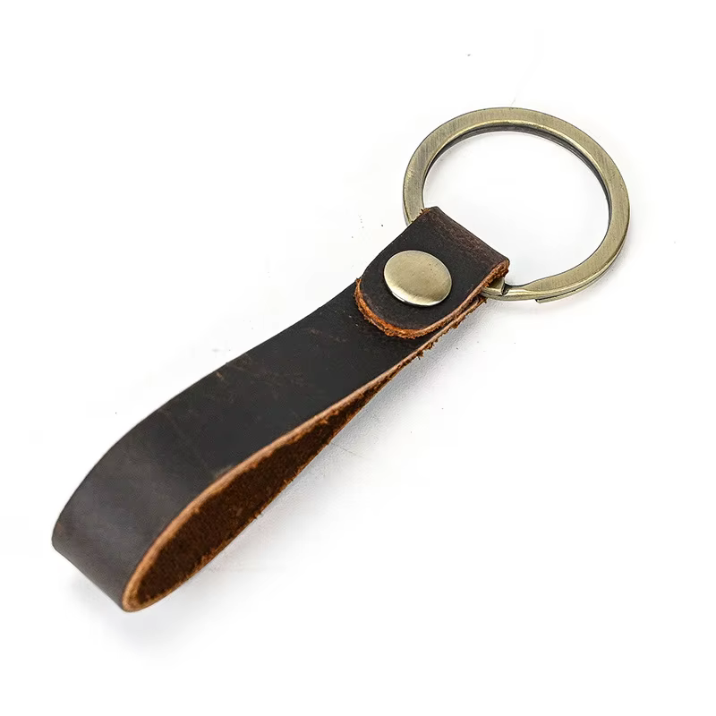 Porte-clés de voiture Vintage en cuir de vache marron pour femmes, personnalité, court, bracelet en 