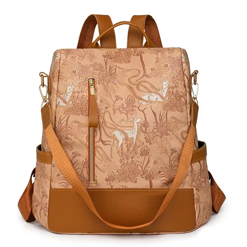 Sac à dos en cuir PU bloquant les couleurs, multifonction, Design antivol, sacs à dos pour femmes, s