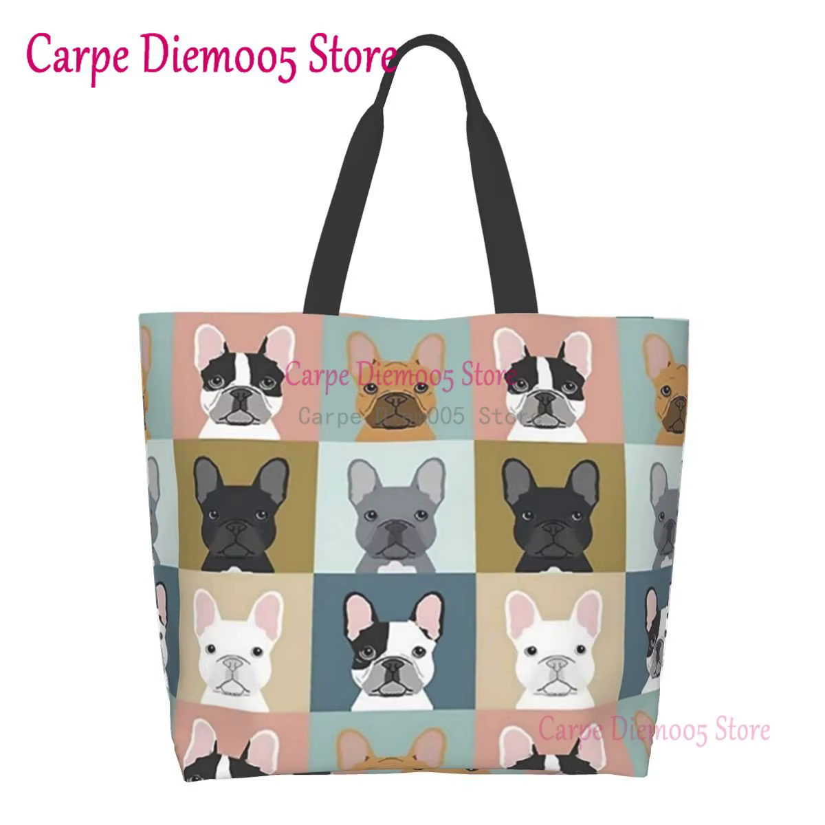 Sac fourre-tout grande capacité pour femme, sac d'épicerie pour femme, bouledogues français mignons,