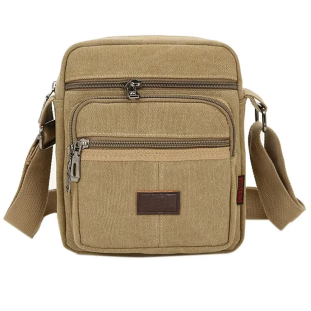 Sac à bandoulière décontracté en toile pour homme, grande capacité, couleur unie, sacoche multi-comp