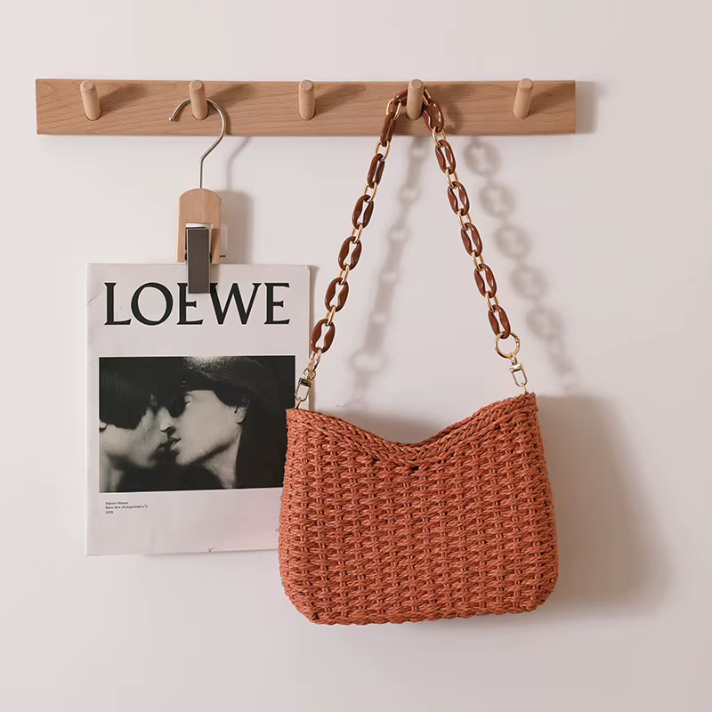 Petit sac sous les aisselles tissé violet frais pour femmes, nouvelle collection, sacoche de plage e