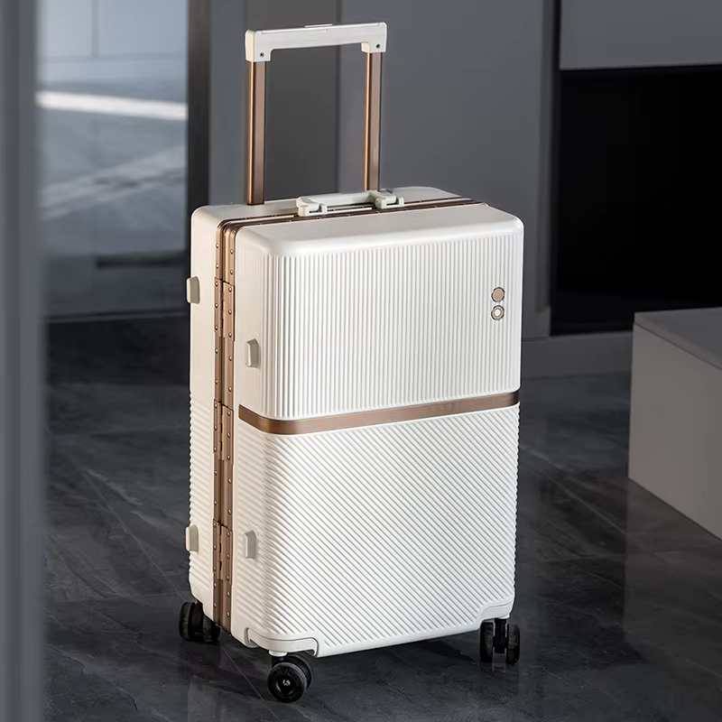 Valise de voyage avec cadre en aluminium doré, valise à main de 20 pouces, chariot PC épais et Durab