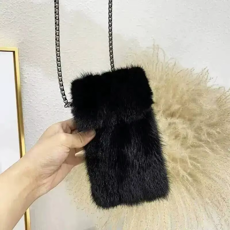 Sac à bandoulière en fourrure de vison véritable pour femmes, sacs à main en peluche pour l'automne 