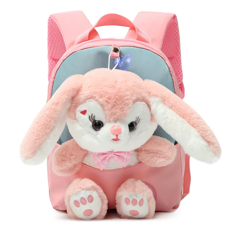 Sac à dos lapin en peluche 3D pour garçons et filles, cartable mignon avec nœud papillon, sacs d'éco