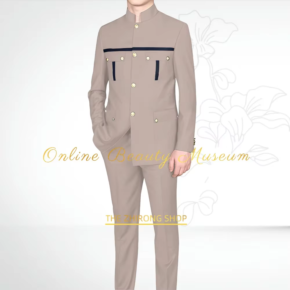 Costume 2 pièces kaki pour homme (veste + pantalon) – Ensemble formel africain/indien pour mariage, 