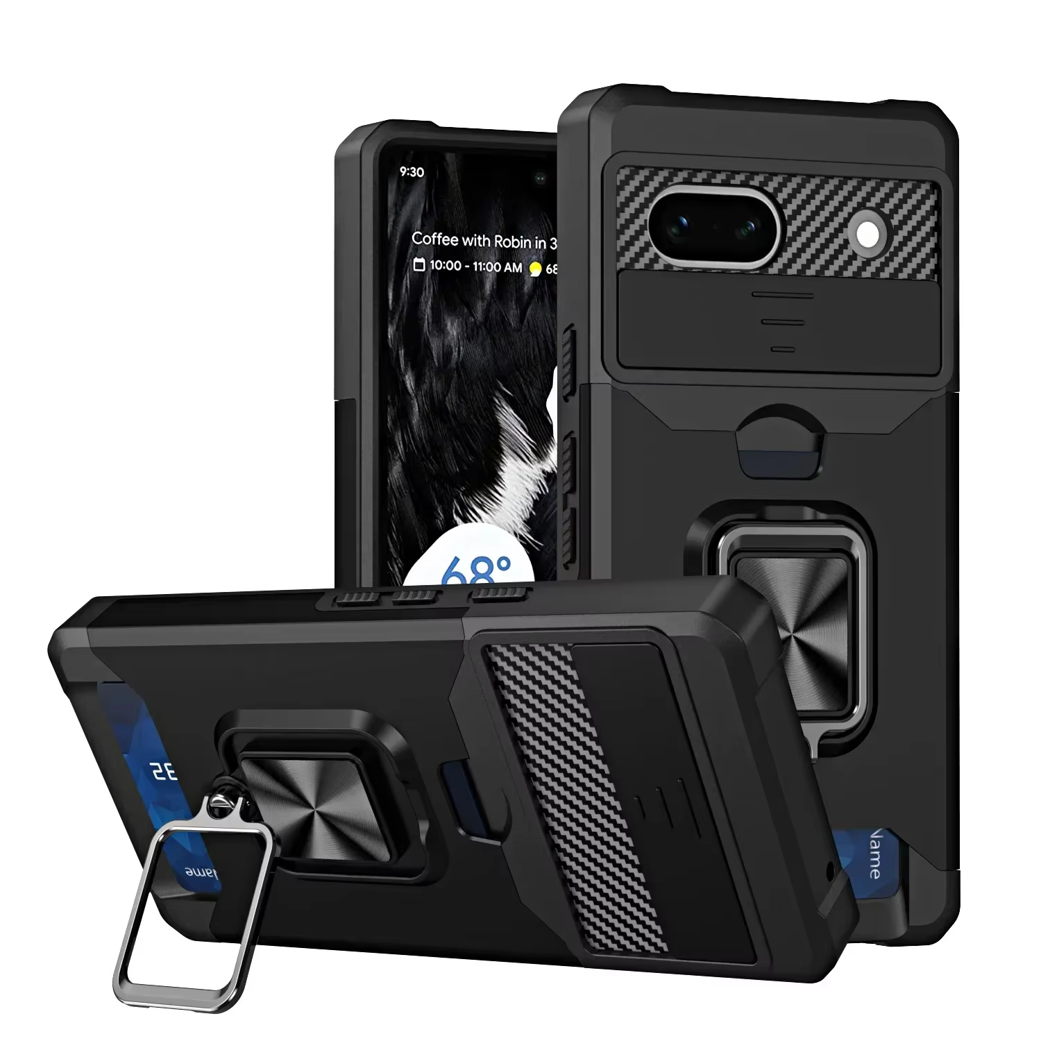 Étui pour Google Pixel 9A 9 Pro XL 8 7A 7 6 A Pro, support de carte d'appareil photo coulissant, por