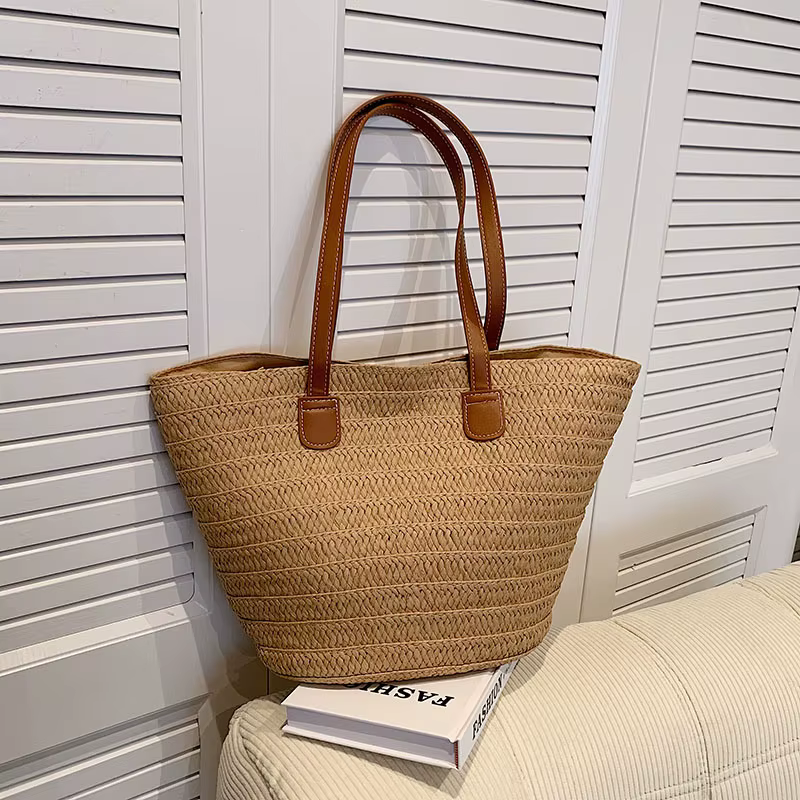 Sac à bandoulière de grande capacité pour femmes, panier tissé en paille d'été, sac à main de luxe d