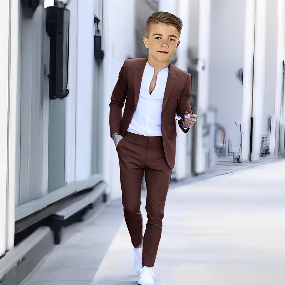 Costume kaki pour garçons, veste et pantalon d'été à la mode, ensemble 2 pièces personnalisé, robe d