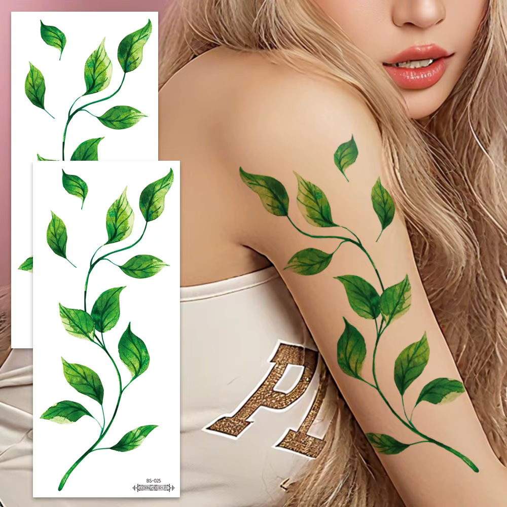 Grands tatouages de vigne réalistes, 2 feuilles, autocollants d'art corporel en feuilles imperméable