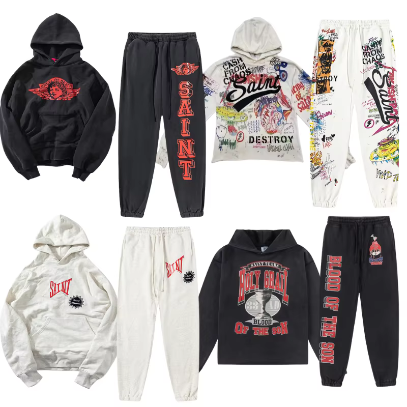 Saint sweats à capuche faire vieux motif d'ange lavé haute rue hommes femmes décontracté ample Hip-h