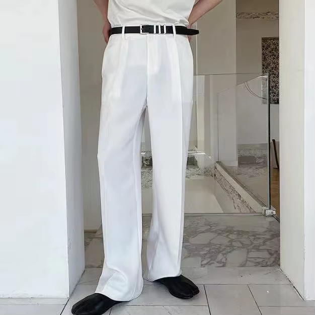 Pantalon de costume kaki à jambes larges pour hommes, Baggy, vêtements de travail, critiques coréenn