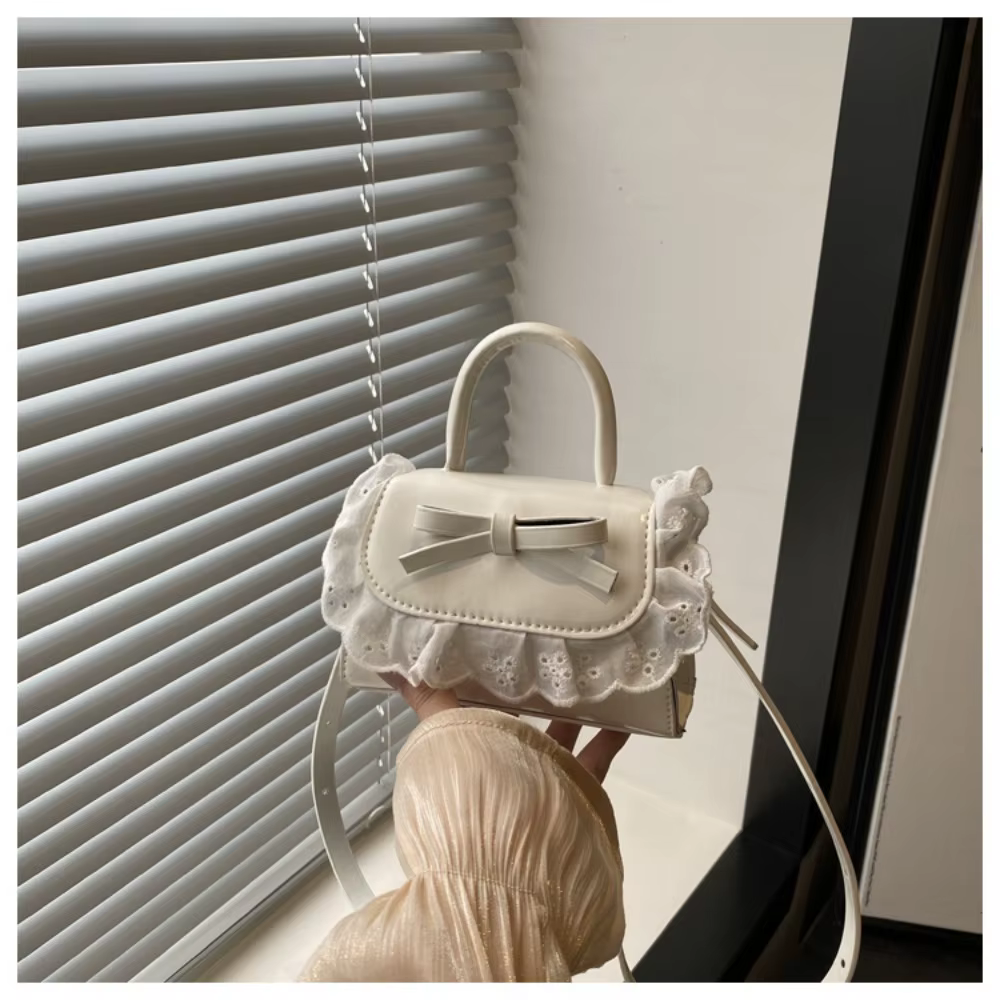 Sac bandoulière mini tendance en cuir PU avec nœud en dentelle, style Y2K, sac à main pour femme