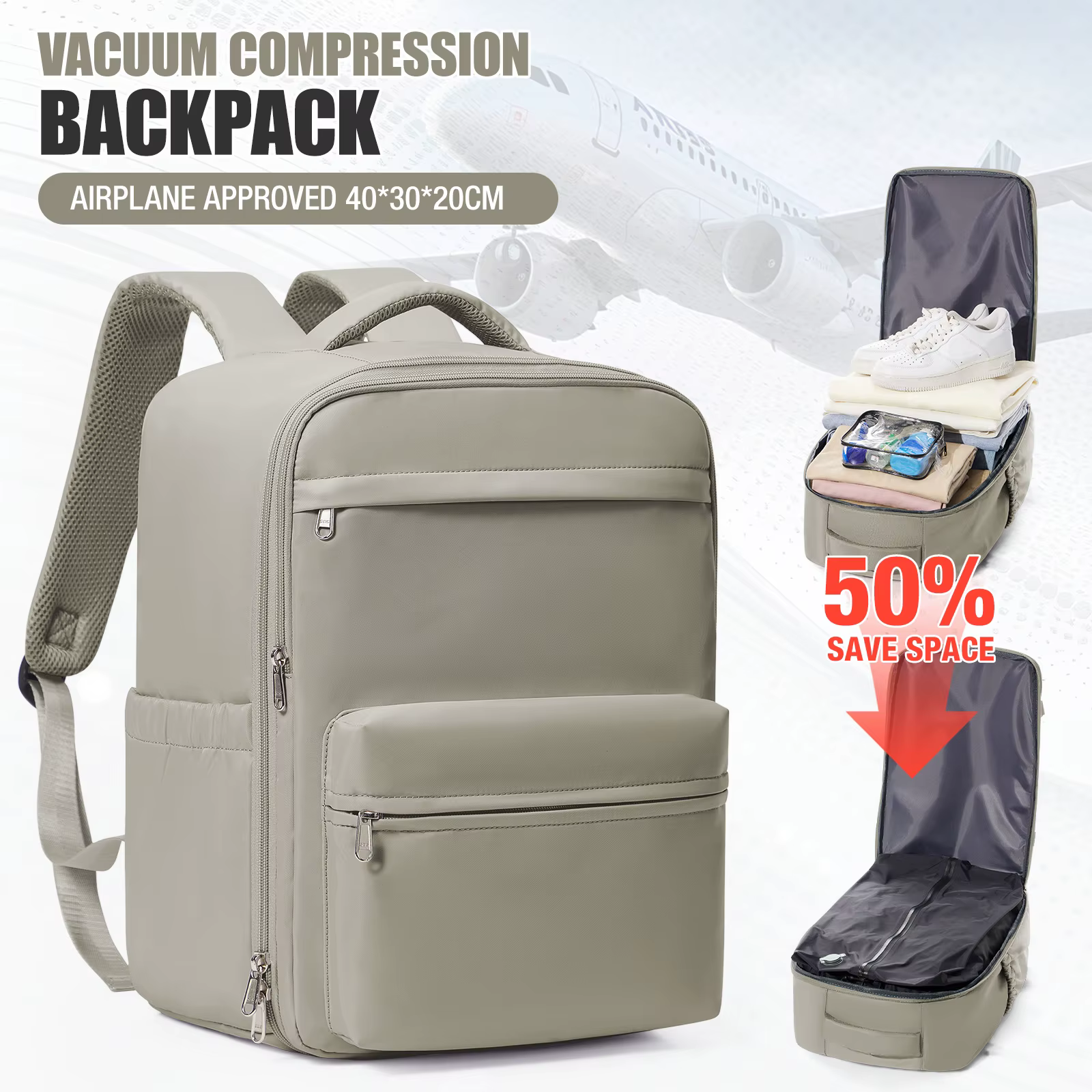 Sac à dos de compression sous vide pour homme, sac à dos pour ordinateur portable 15,6 pouces, sac à