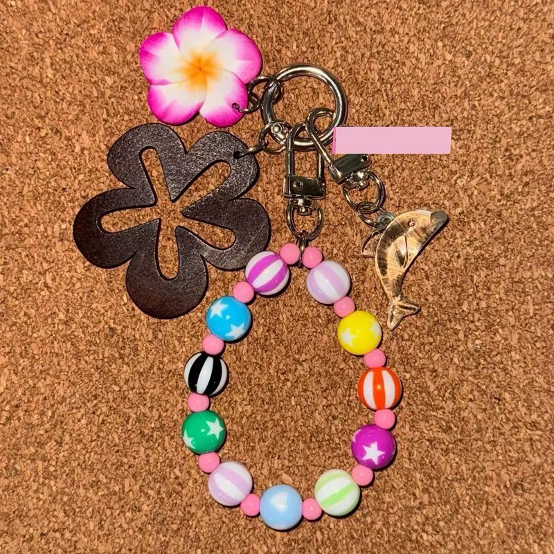 Accessoires Hawaïens : Porte-clés Étoile Colorée, Perles, Fleur, Porte-clés Dauphin Kawaii Vintage, 