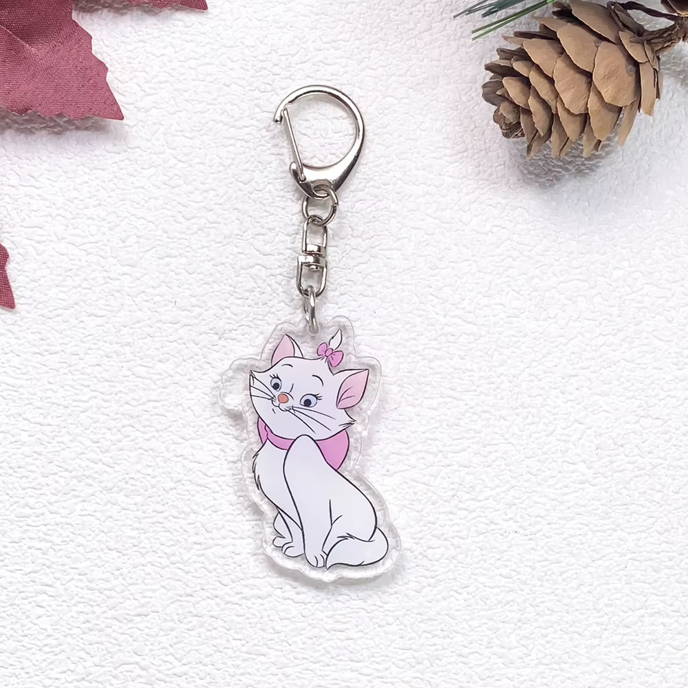 Porte-clés Disney The Aristocats Marie Cat, accessoires mignons, breloques en acrylique, pendentif p