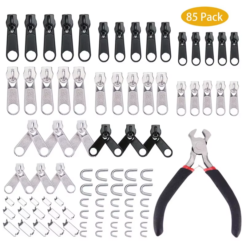 Kit de réparation de fermetures éclair 85 pièces/ensemble – Tête de curseur et tirette universels po