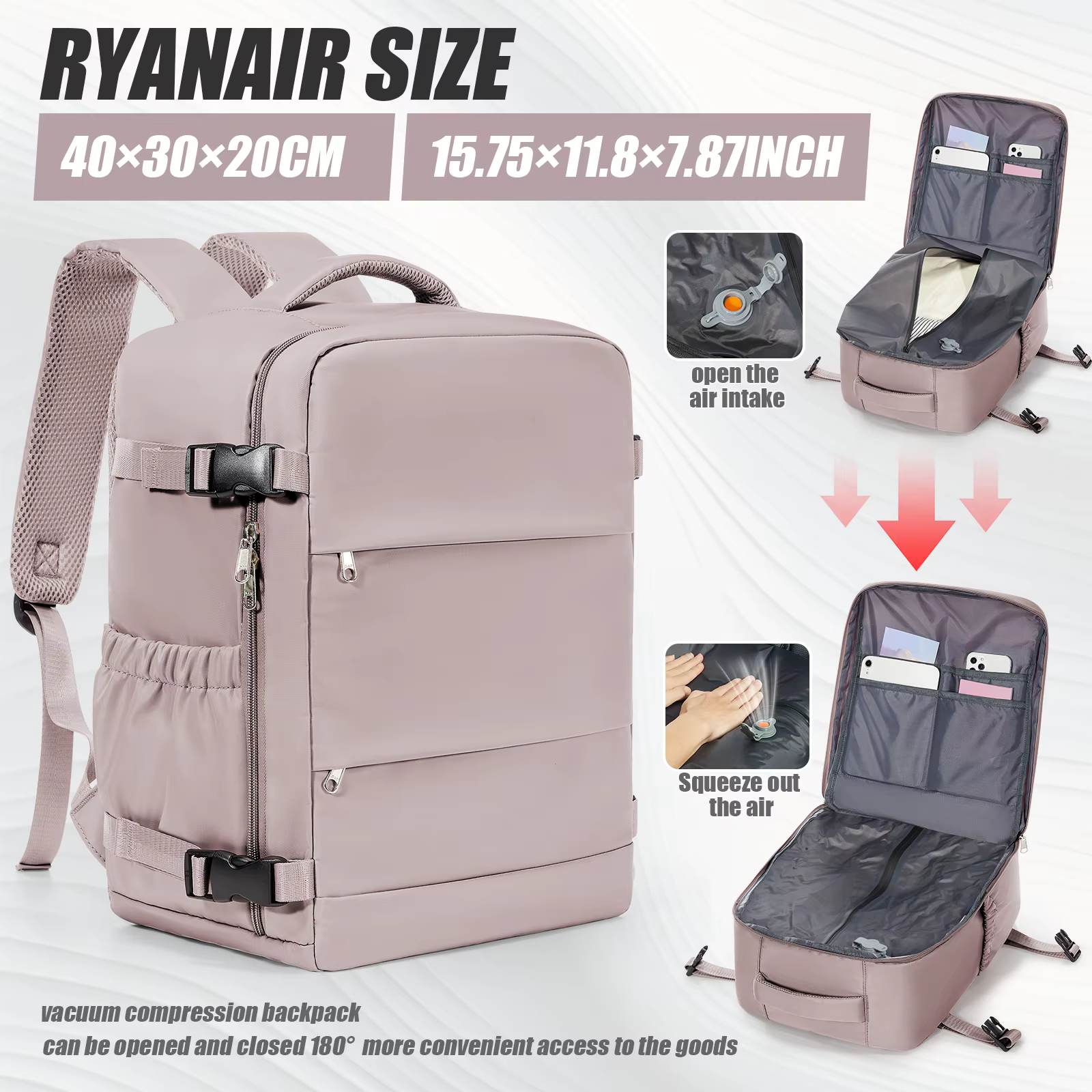 Sac à dos de compression sous vide Ryanair 40x30x20 Sac à dos de voyage EasyJet Wizzair Sac de cabin