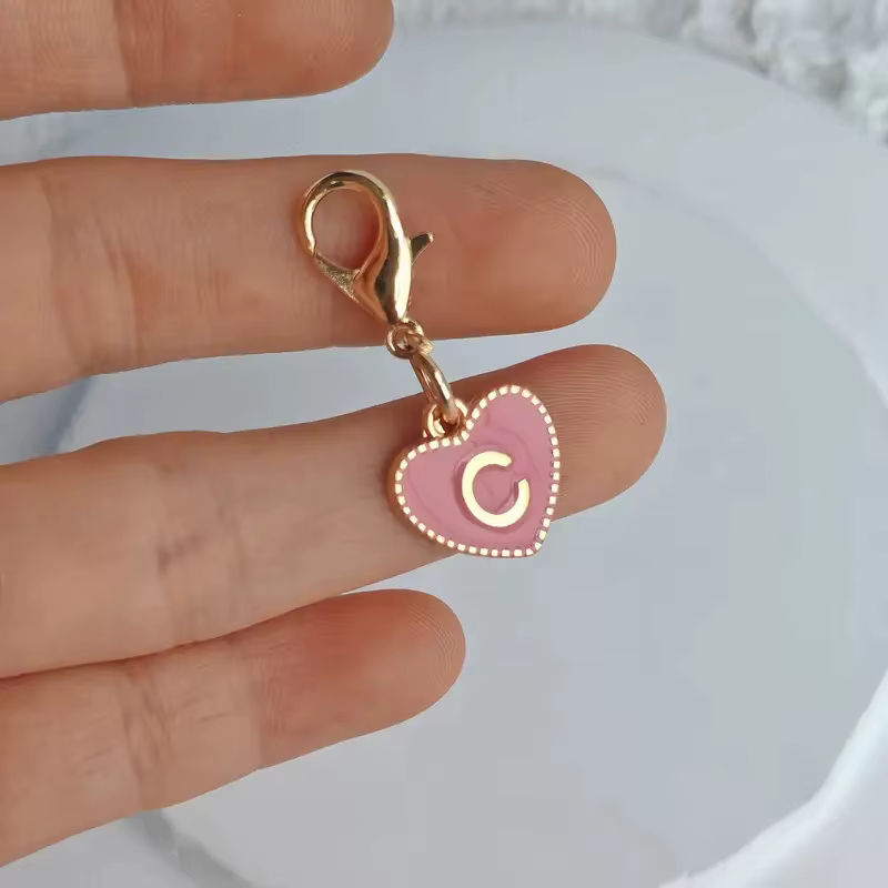 Porte-clés en forme de cœur avec 26 lettres de l'alphabet mignon, pour sacs, pendentifs à breloque p