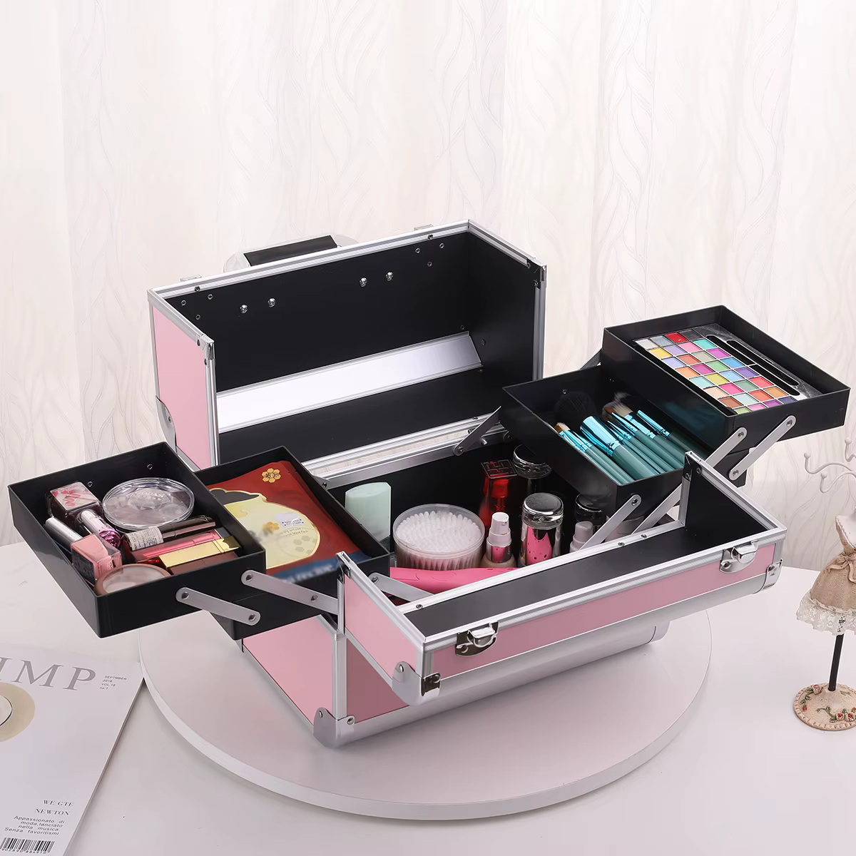 Trousse de maquillage, étui de rangement de cosmétiques Extra Large 12 pouces 6 plateaux, étui de ra