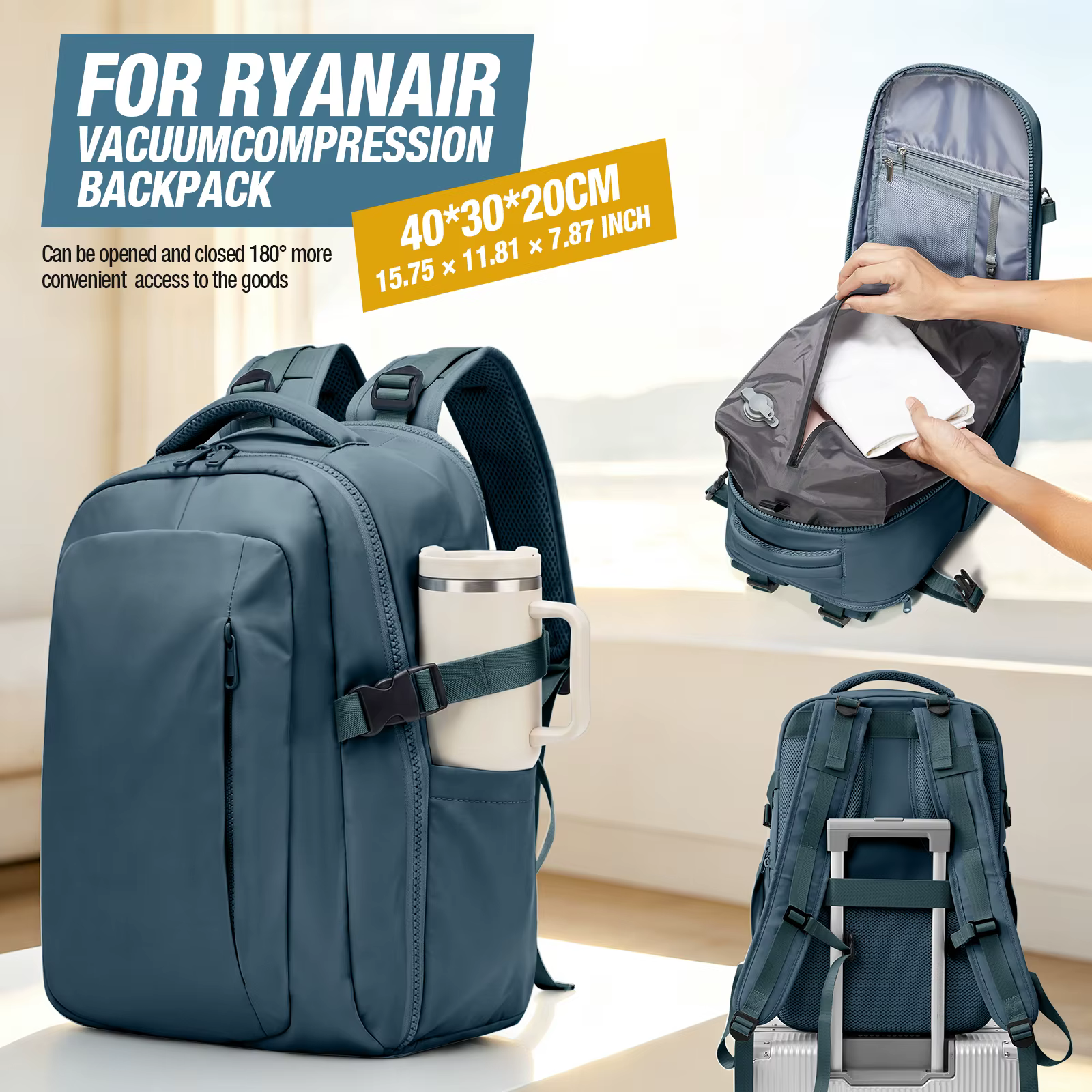 Sac à dos de voyage sous vide 40x30x20 pour cabine Ryanair Wizzair Easyjet, sac à dos de transport p