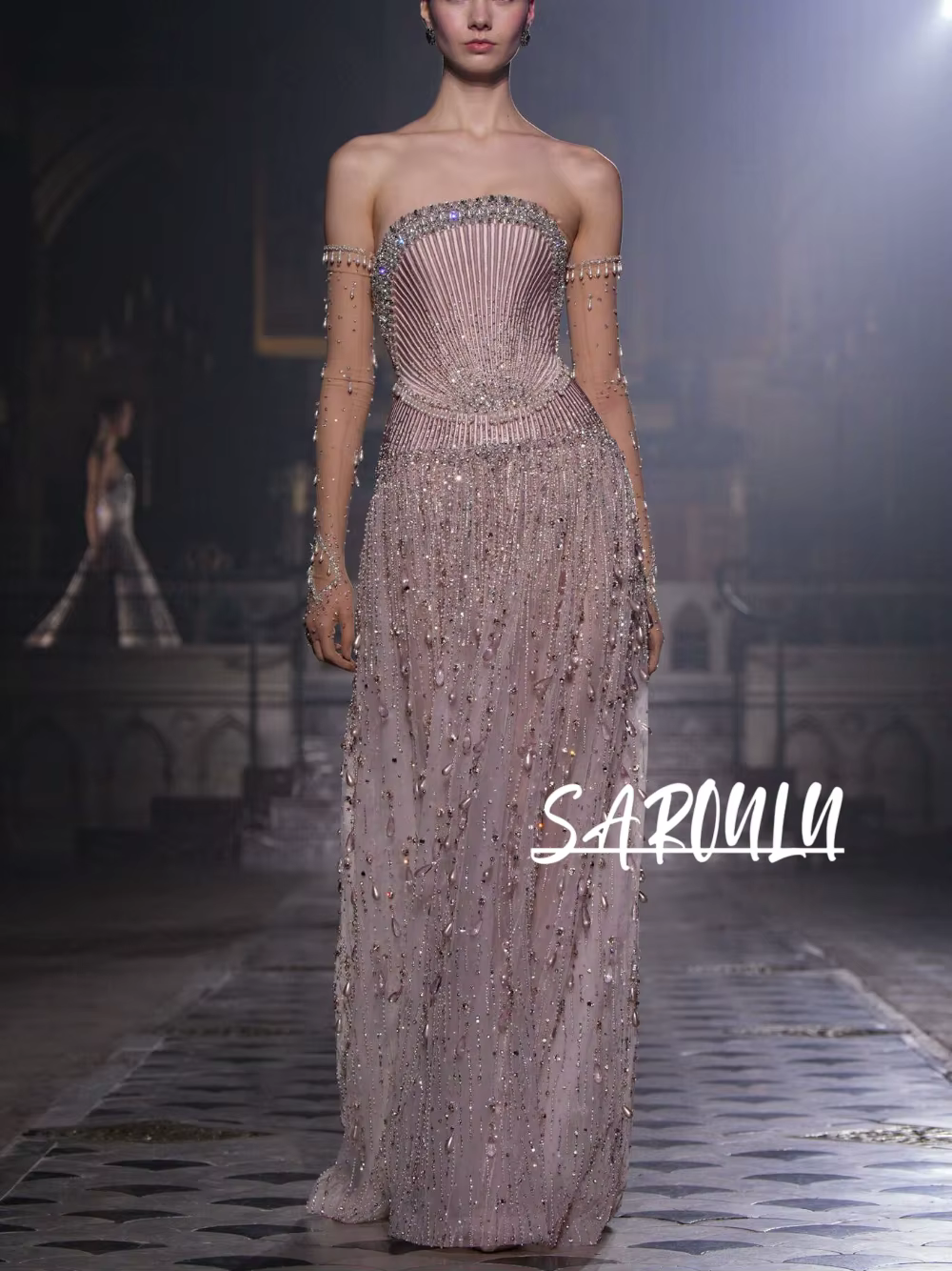 Robe de soirée unique à franges perlées, transparente, coupe trapèze, éblouissante, personnalisée, s
