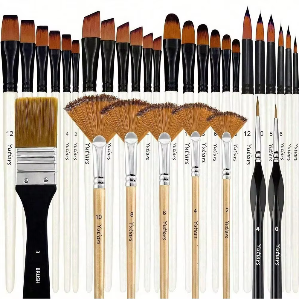 28/32 pinceaux pour peinture acrylique, poils en nylon de qualité supérieure avec pinceaux ronds, en