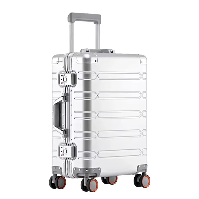 Valise de voyage tout en alliage d'aluminium-magnésium, bagage d'affaires à roulettes sur roulettes,