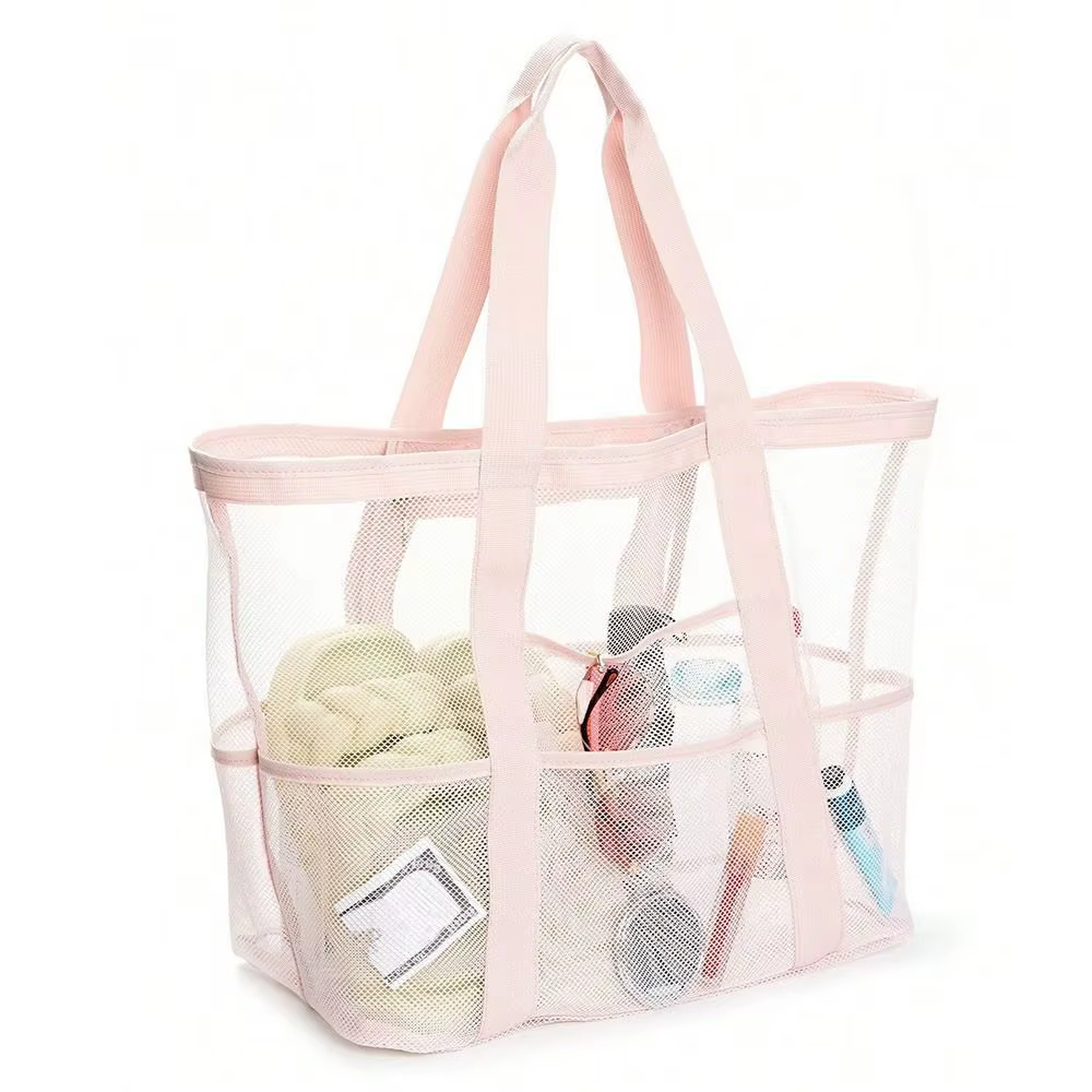 Sac de plage respirant en maille, grande capacité, léger, pour ranger les jouets de plage, pliable, 