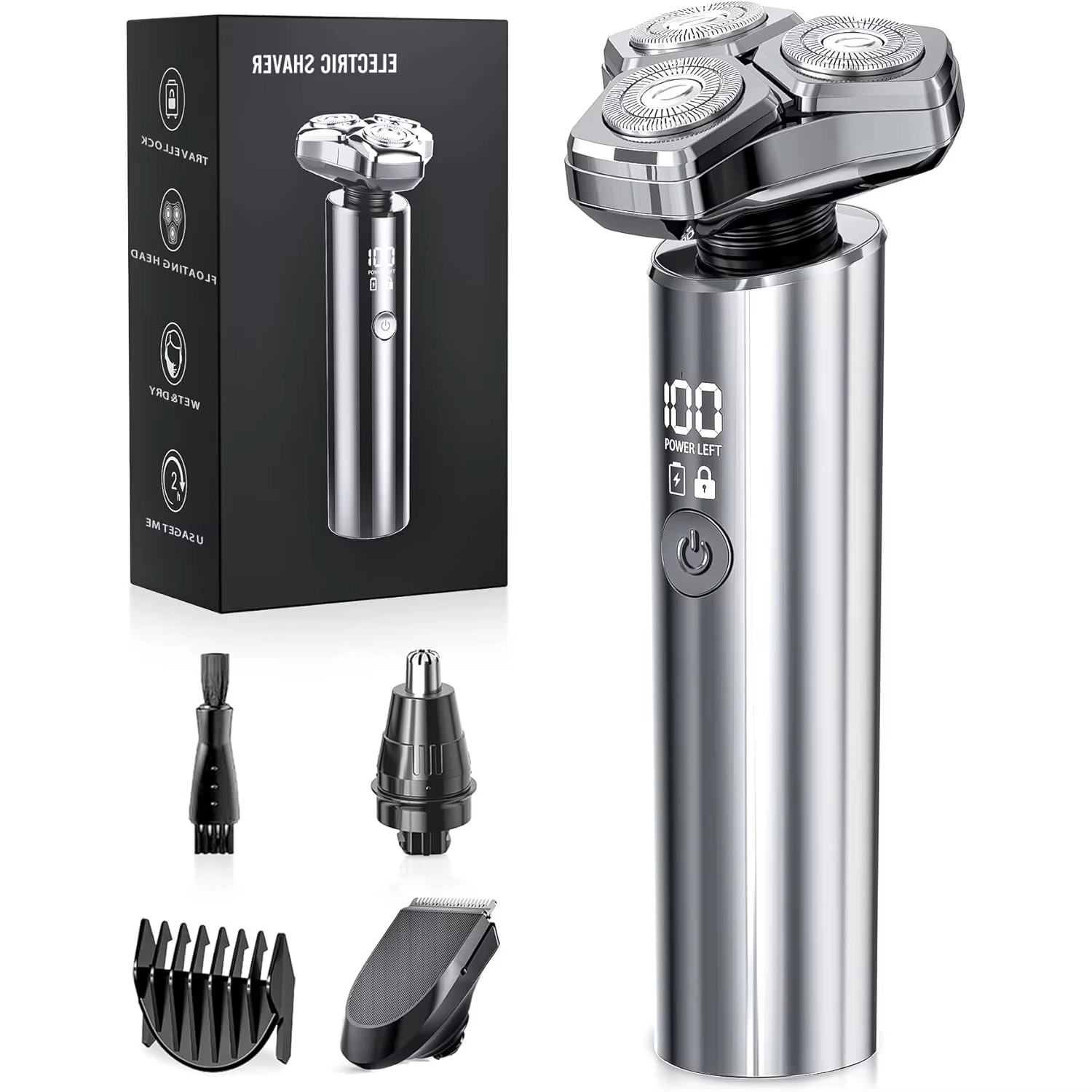 Rasoir électrique pour hommes, Kit de Machine à raser rotative à 3 lames avec brosse de rechange, tê