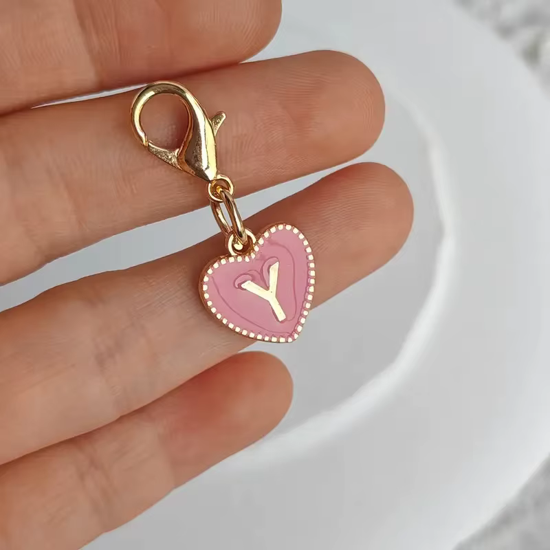 Porte-clés en forme de cœur avec 26 lettres de l'alphabet mignon, pour sacs, pendentifs à breloque p