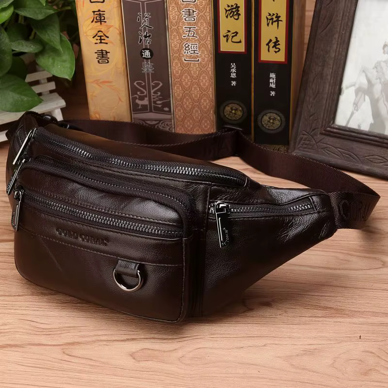 Sac banane en cuir véritable pour hommes, sac de voyage rétro en peau naturelle, sac à main croisé, 